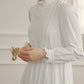 Afra 白色立領泡泡袖洋裝