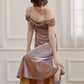 Simpleretro Journee Lace One-shoulder Purple Velvet Dress-2