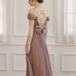 Simpleretro Journee Lace One-shoulder Purple Velvet Dress-4