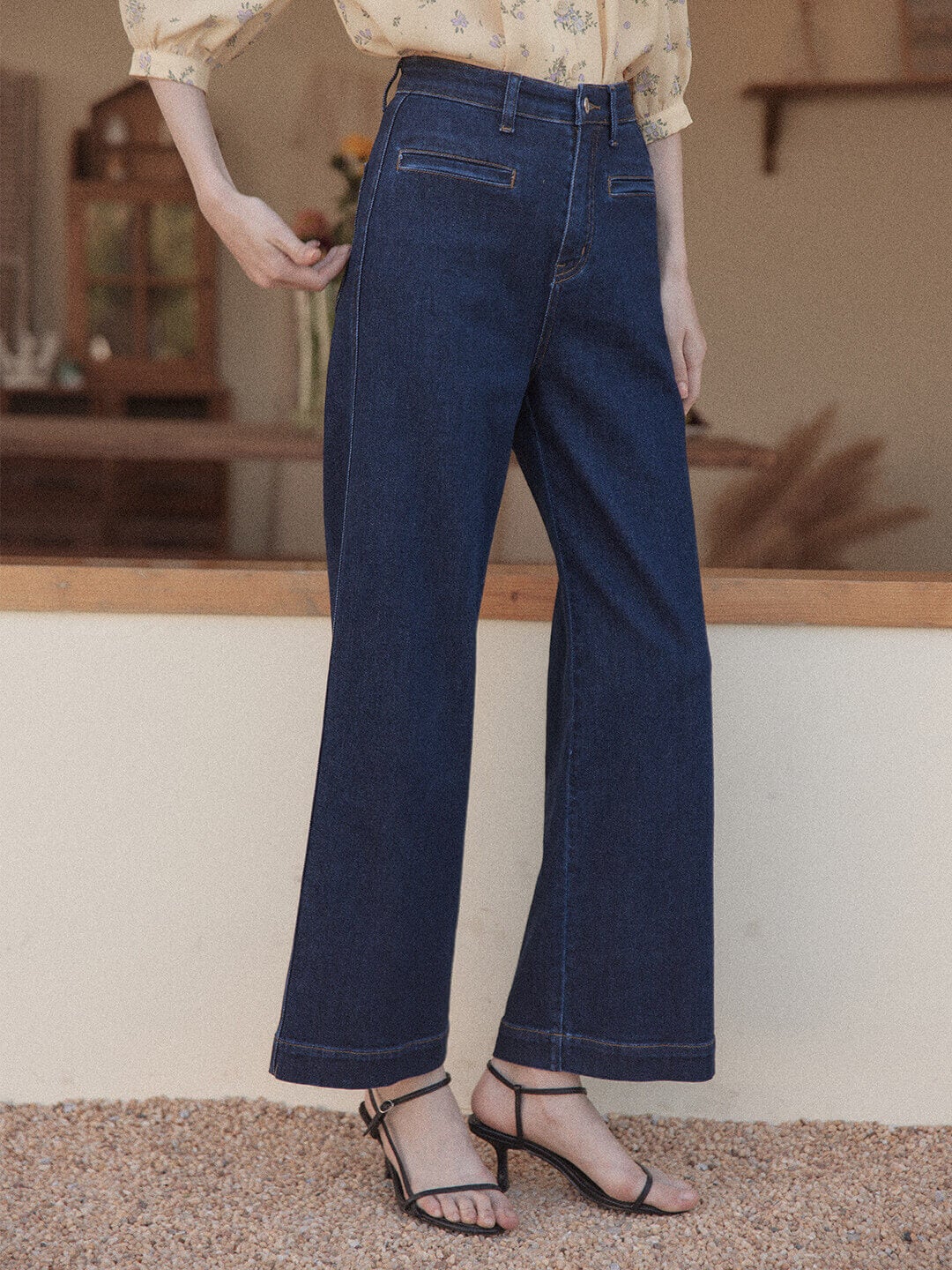 Aurora dark blue high-rise straight-leg wide-leg jeans