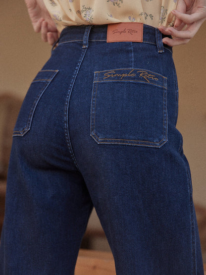 Aurora dark blue high-rise straight-leg wide-leg jeans