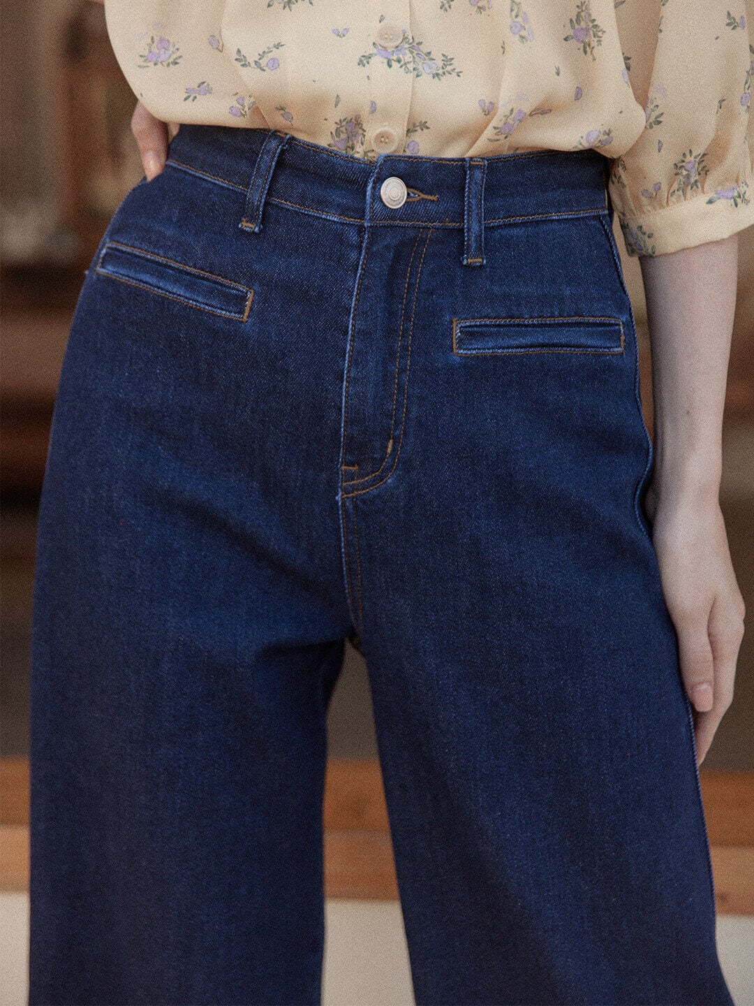 Aurora dark blue high-rise straight-leg wide-leg jeans