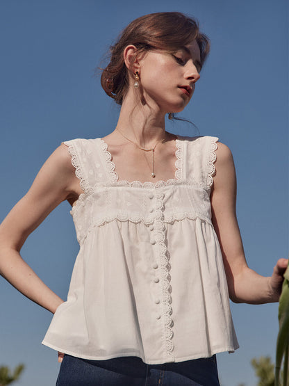 Emerie white embroidered lace halter top