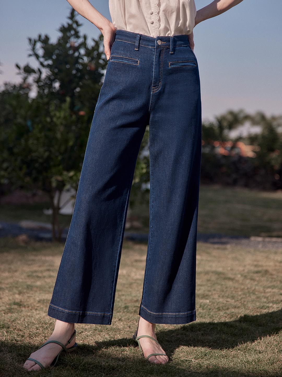 Aurora dark blue high-rise straight-leg wide-leg jeans