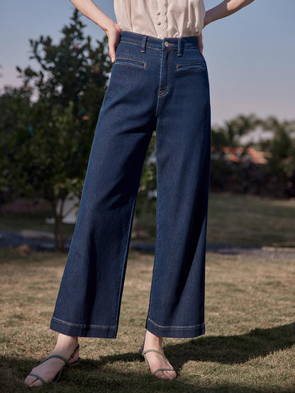 Aurora dark blue high-rise straight-leg wide-leg jeans
