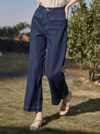 Aurora dark blue high-rise straight-leg wide-leg jeans
