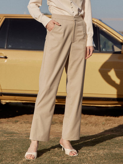 Athena light brown high-waisted straight suit pants