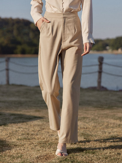 Athena light brown high-waisted straight suit pants
