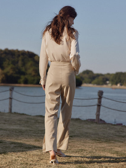 Athena light brown high-waisted straight suit pants