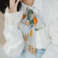 Chowxiaodou 原創4色玫瑰印花真絲素縐緞長條絲巾
