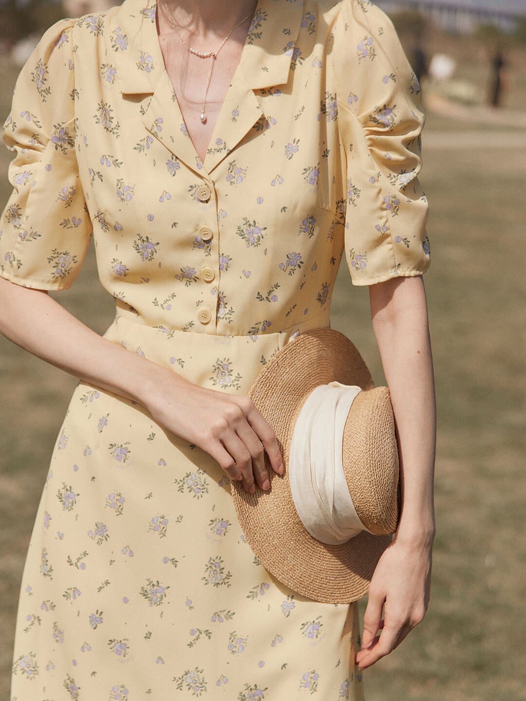 Fannie yellow shirt collar floral dress