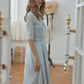 Fiona 淺藍色法式復古V領收腰連身裙/SIMPLE RETRO