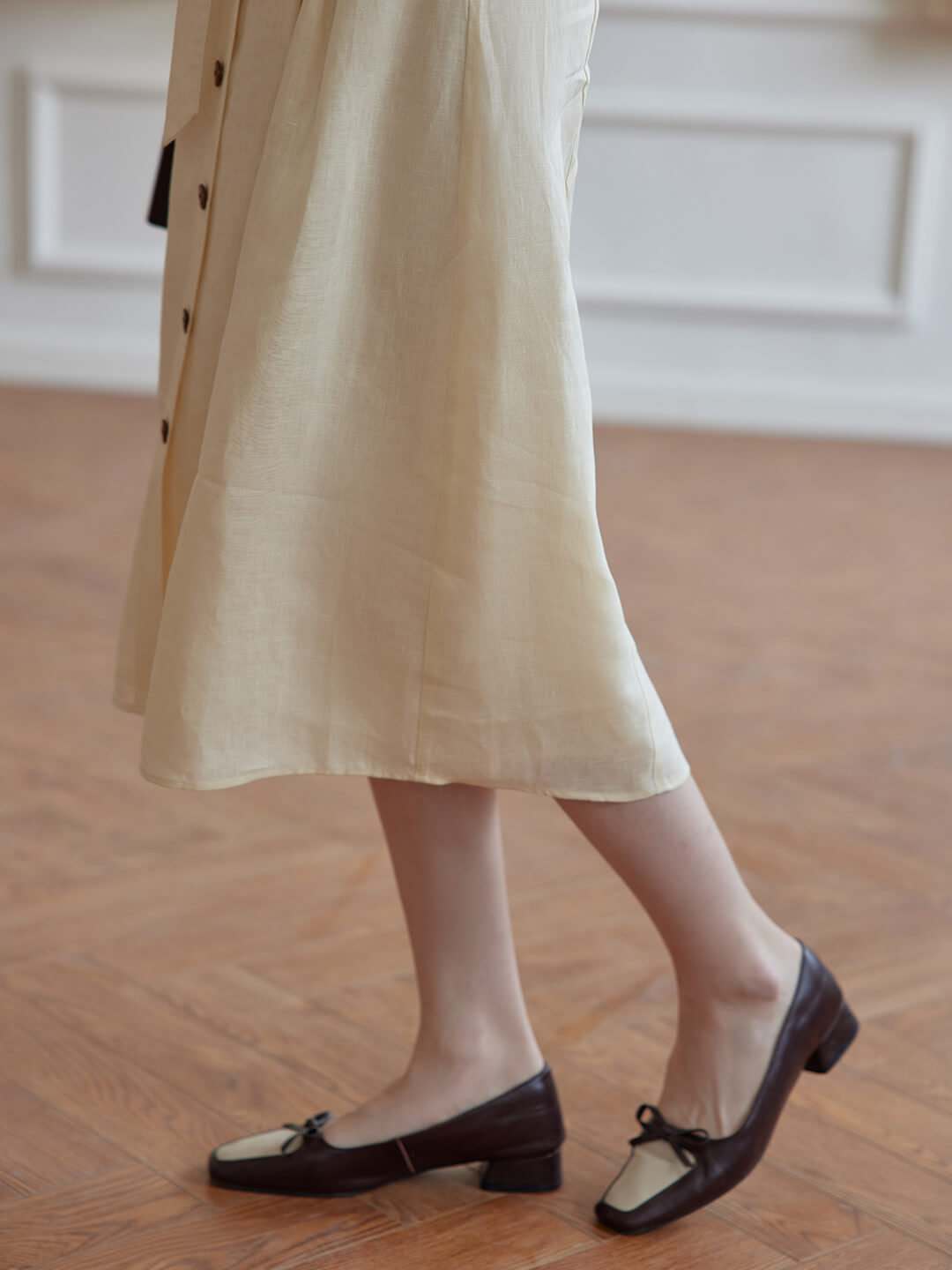 Angie 黃油色法式棉麻半身裙/SIMPLE RETRO
