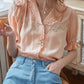 Convallaria 粉橙色鈴蘭刺綉泡泡袖襯衫/SIMPLE RETRO