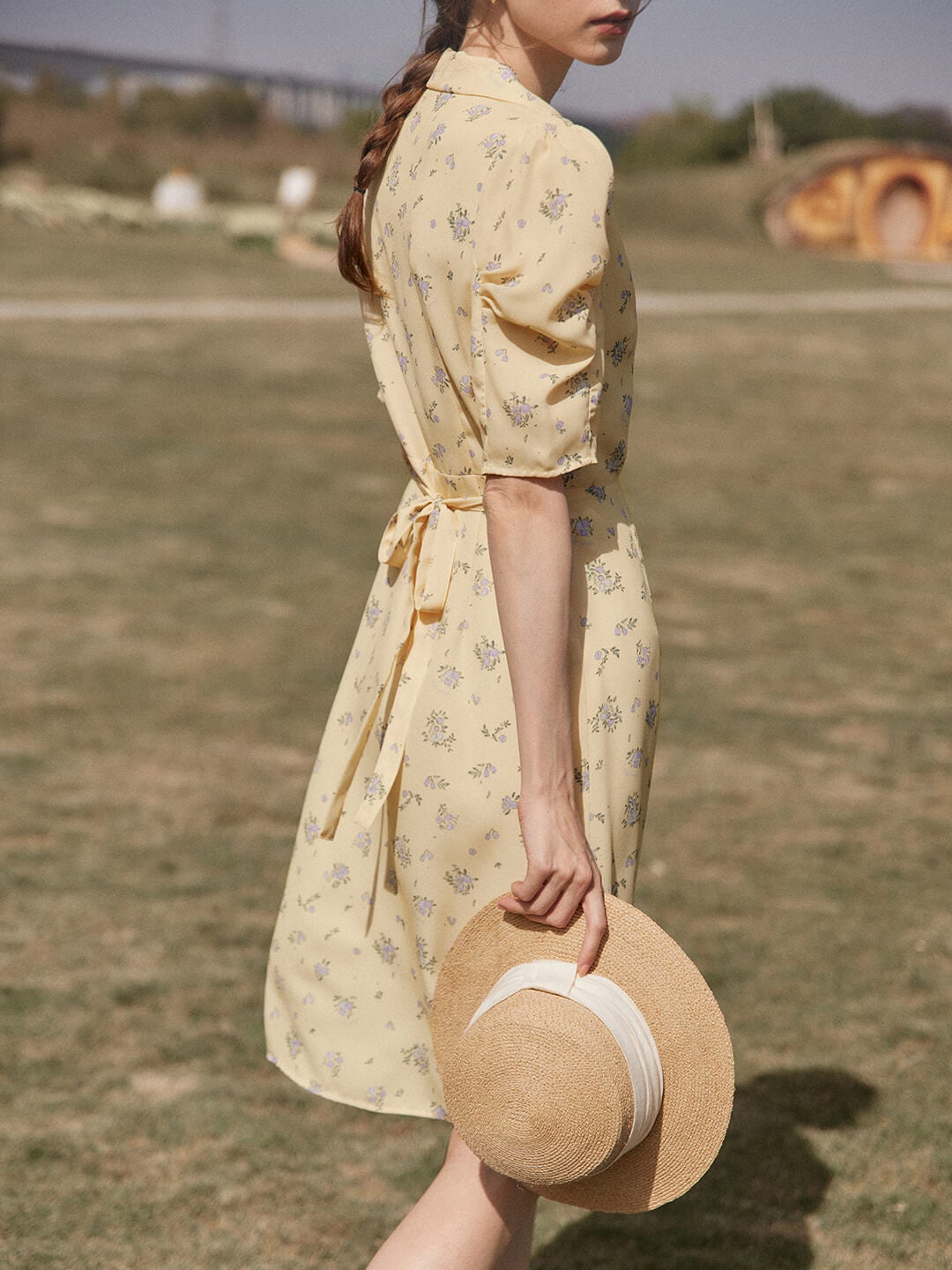 Fannie yellow shirt collar floral dress