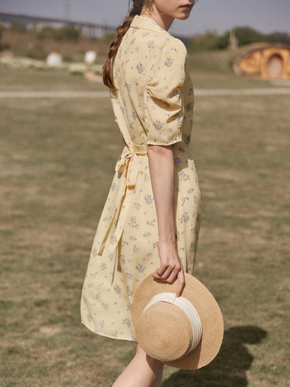 Fannie yellow shirt collar floral dress