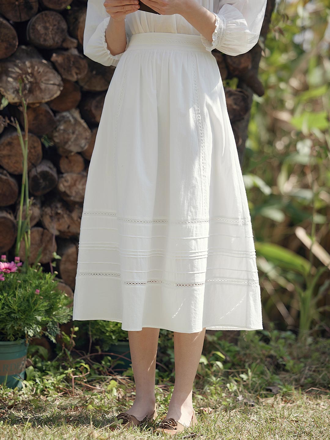 Renata Victorian Lace Panel White Skirt