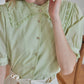 Moira 綠色風琴褶荷葉領立領襯衫/SIMPLE RETRO