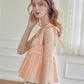 Lucy 粉橙色刺綉綁帶式吊帶衫/SIMPLE RETRO