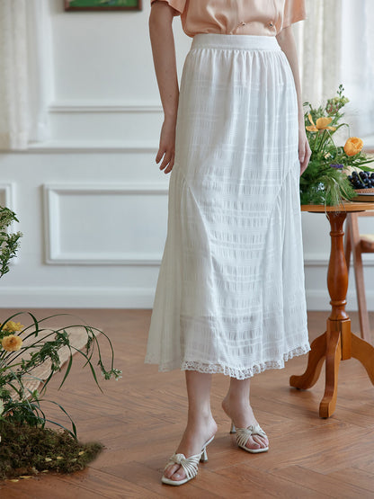 Aimee 白色格紋雪紡半身裙/SIMPLE RETRO