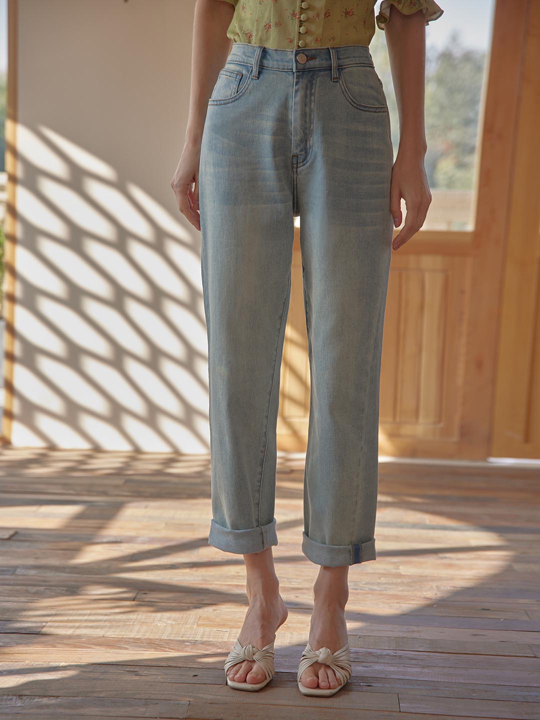 Simple Retro-Gemma 淺藍色高腰修身顯瘦牛仔褲