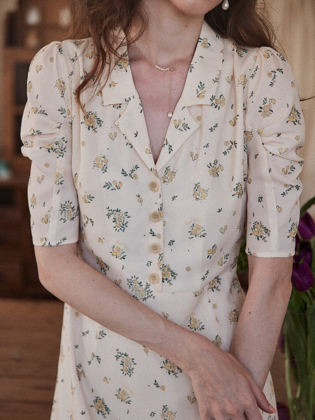 Fannie apricot shirt collar floral dress