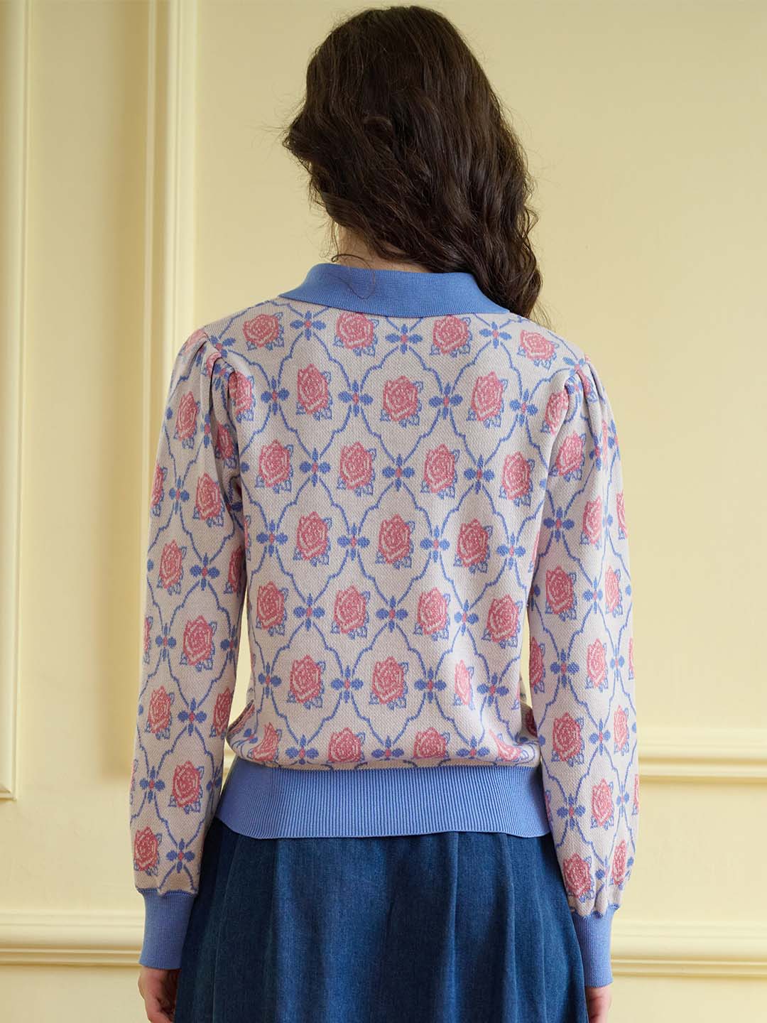 Naomi Allover Print Polo Neck Drop Shoulder Sweater