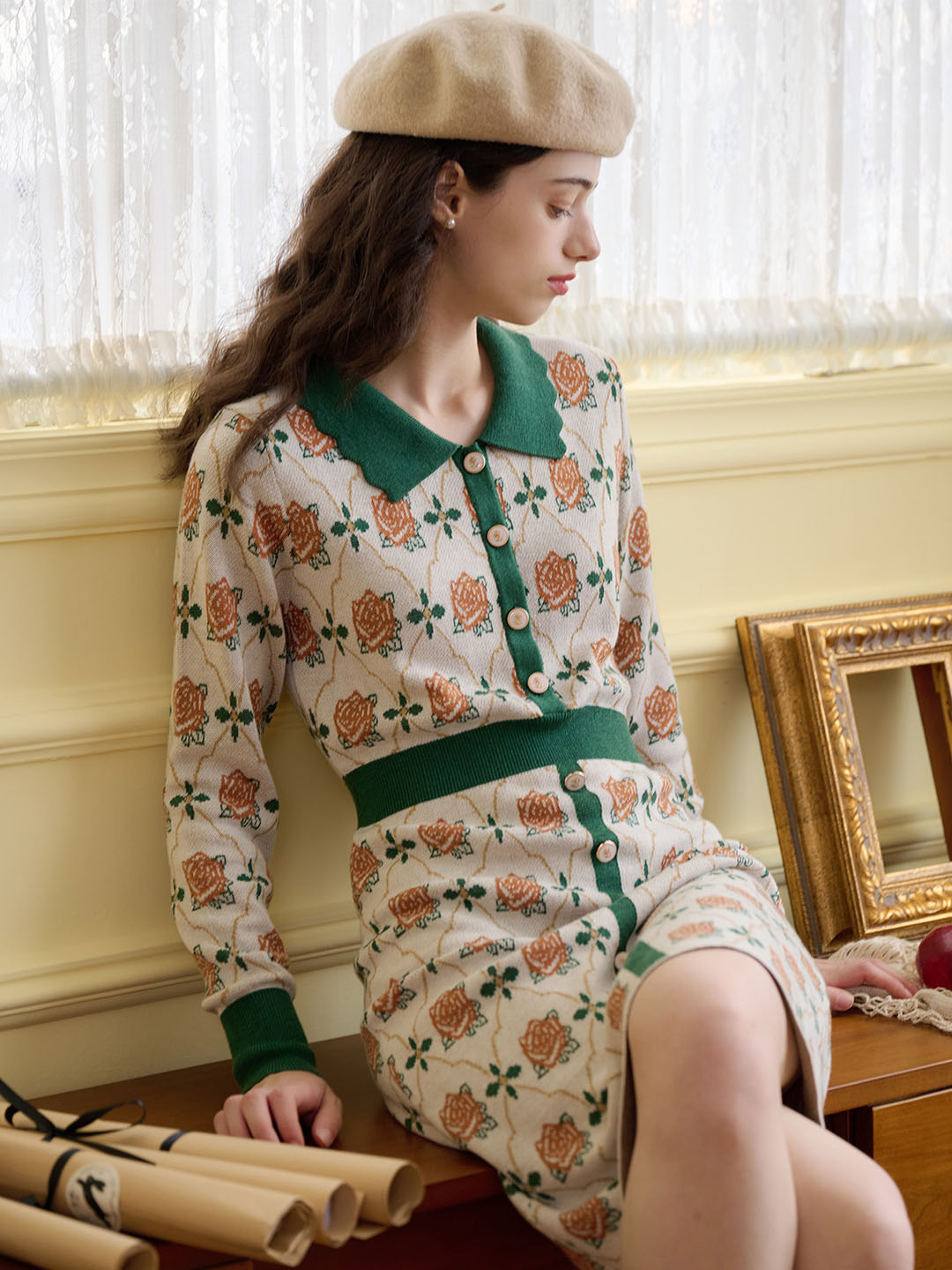 Lucy Floral Pattern Contrast Trim Dress