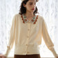 Lillian Floral Embroidered Wave Collar Contrast Knitted Cardigan