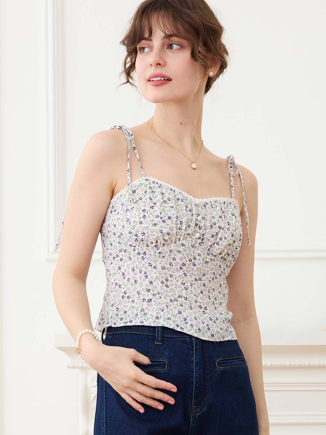 Louisa 碎花V領綁帶上衣