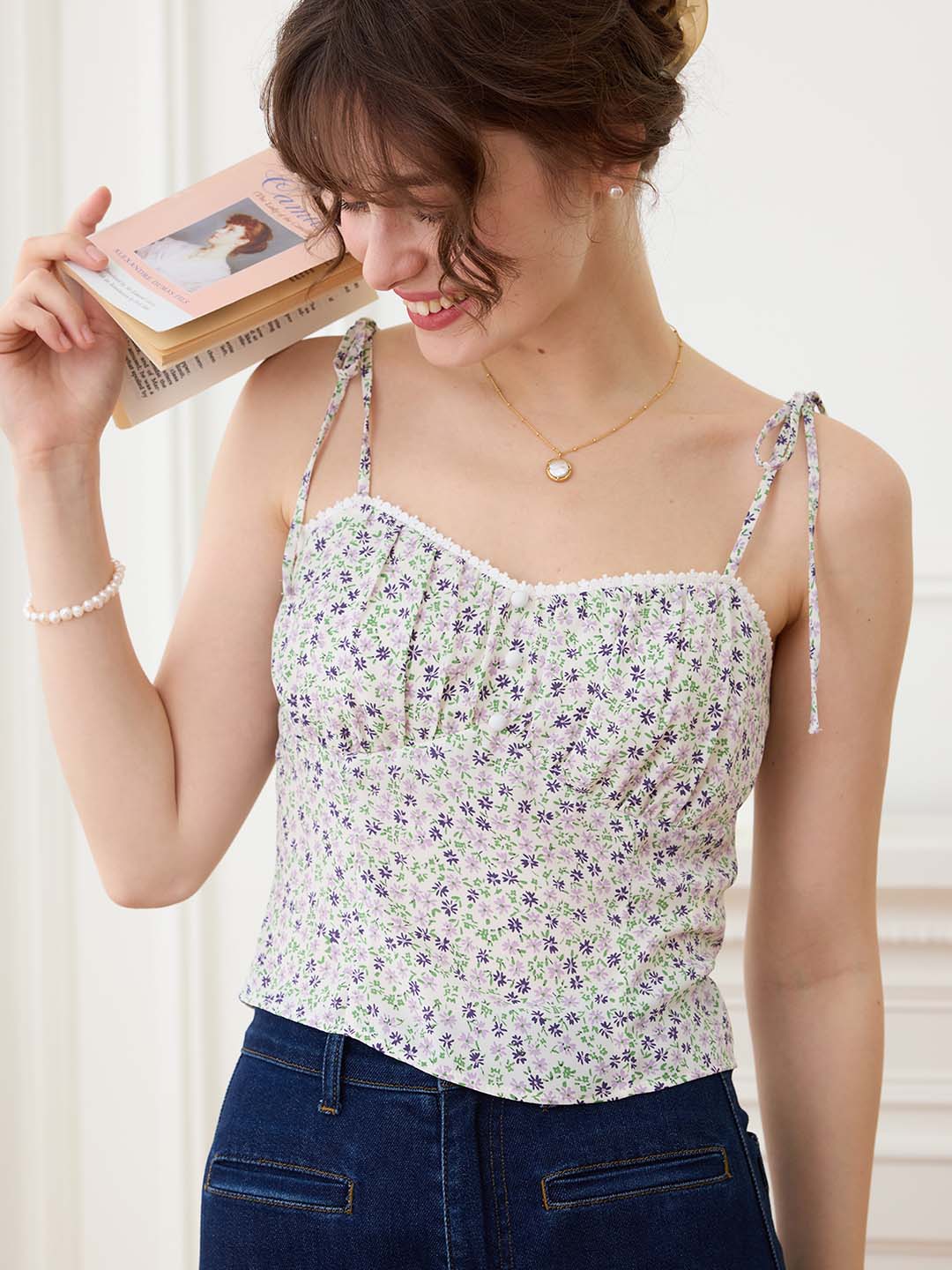 Louisa 碎花V領綁帶上衣