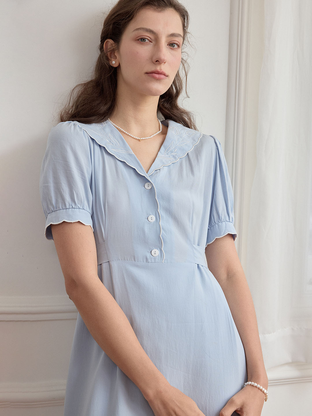 Clementine Puff Sleeve Fold Pleated Detail Dress