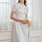 Maryam Floral Embroidery Puff Sleeve Button Front Shirt Dress