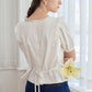 Kaliyah Floral Embroidery Ruffle Trim Square Neck Puff Sleeve Blouse