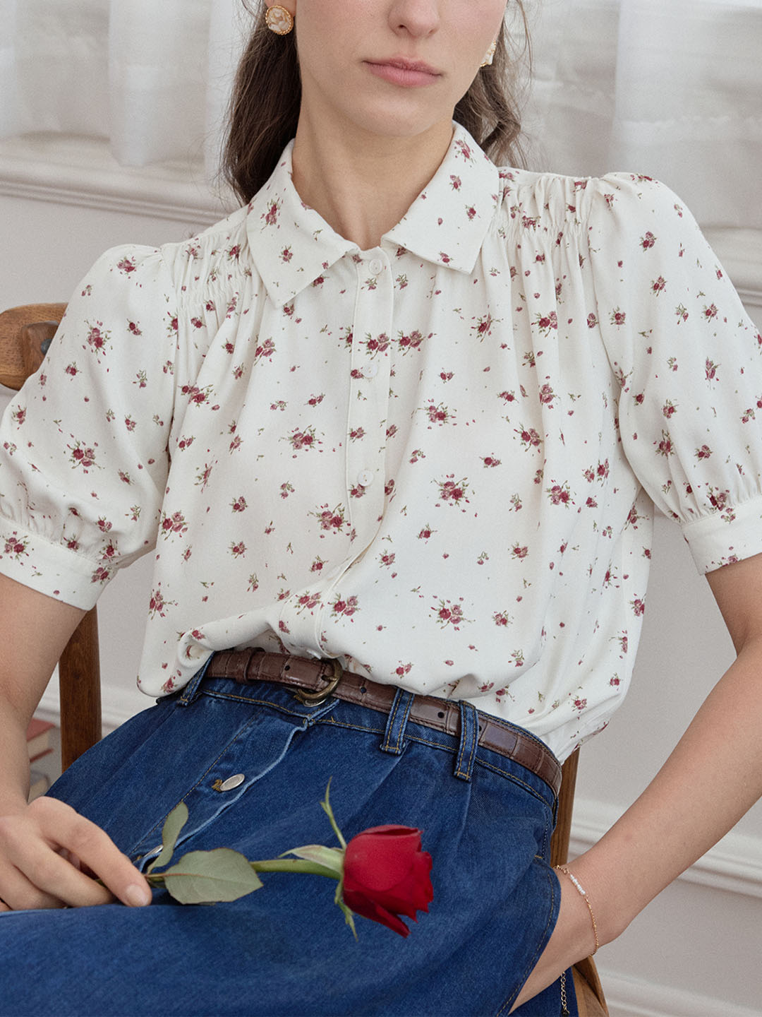 Cassandra Ditsy Floral Print Puff Sleeve Shirt