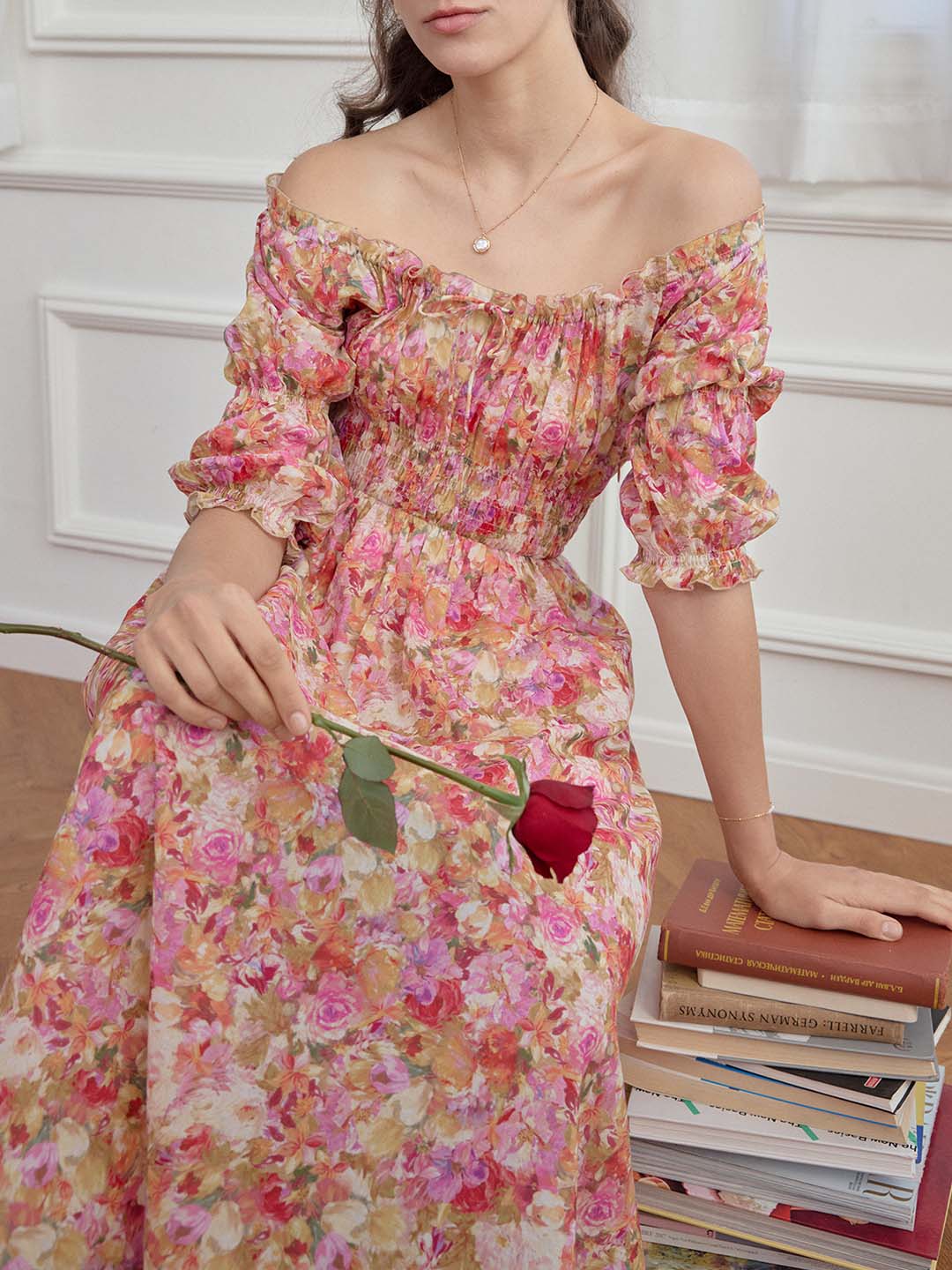Skyler Floral Print Off Shoulder Dress