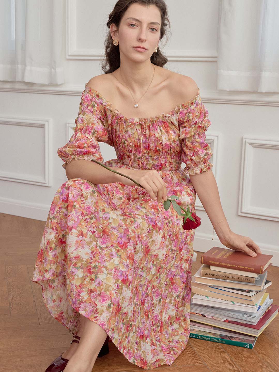 Skyler Floral Print Off Shoulder Dress