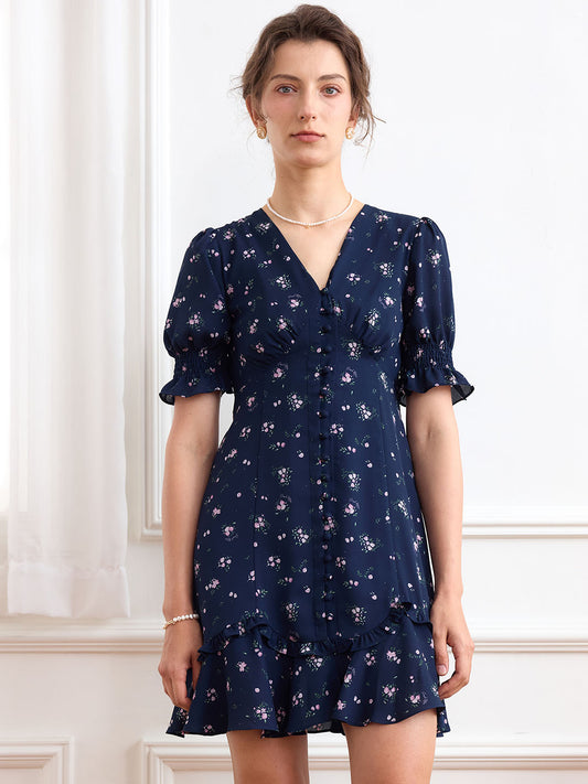 Nalani Ditsy Floral Print Puff Sleeve Ruffle Hem Dress