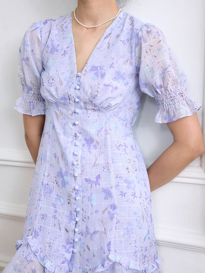Nalani Ditsy Floral Print Puff Sleeve Ruffle Hem Dress