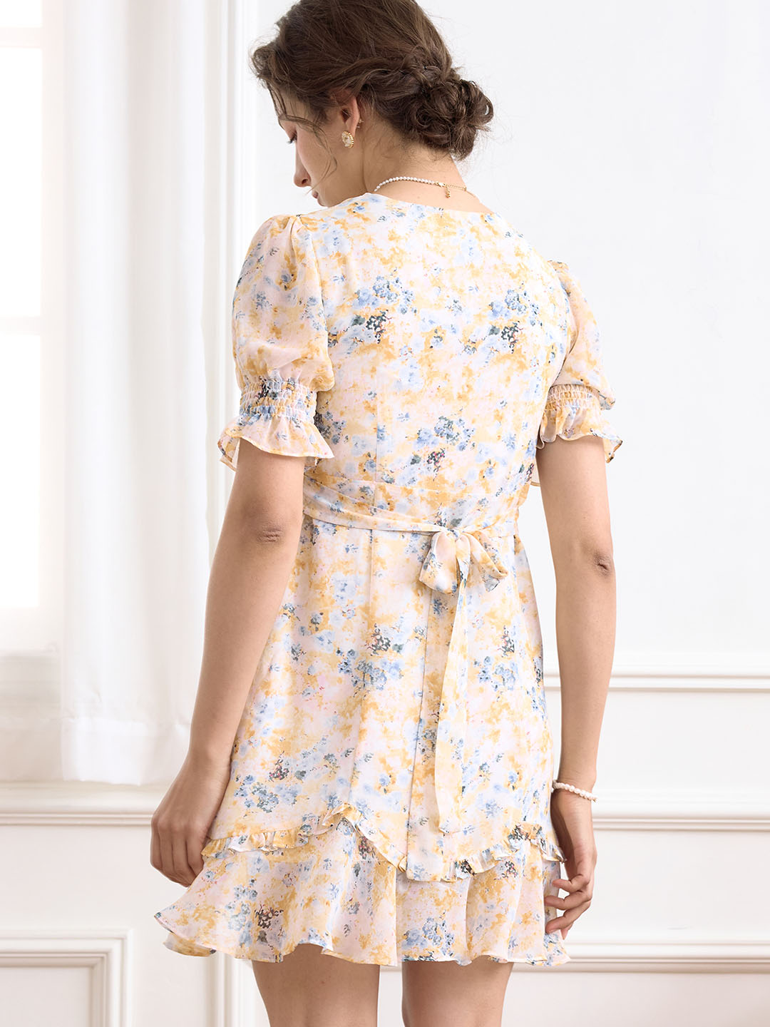 Nalani Ditsy Floral Print Puff Sleeve Ruffle Hem Dress