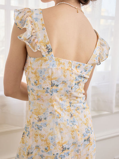 Ellis Floral Print Ruffle Trim Dress