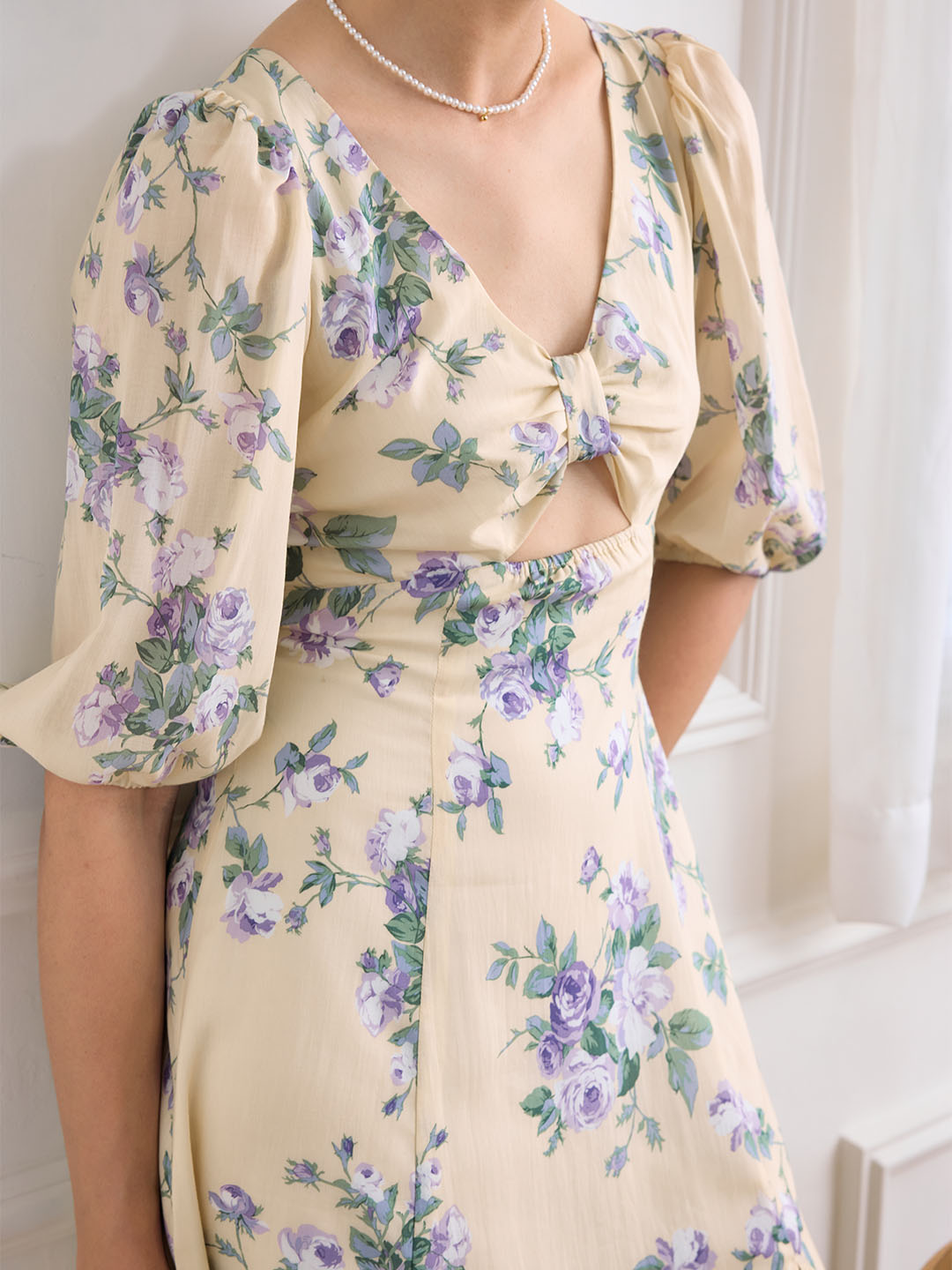 Sylvie Floral Print Cut Out Front Split Thigh Dress