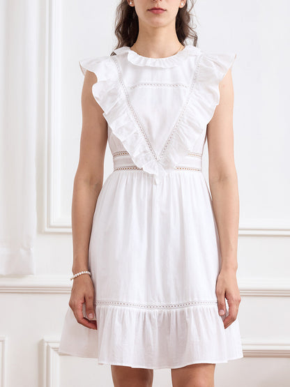 Jaliyah Solid Ruffle Trim Lace Trim Dress