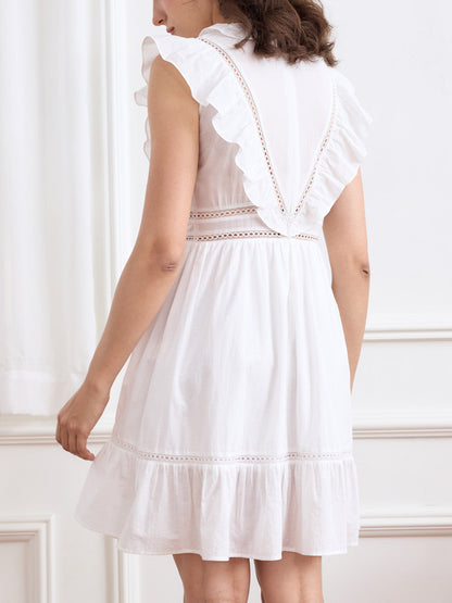 Jaliyah Solid Ruffle Trim Lace Trim Dress