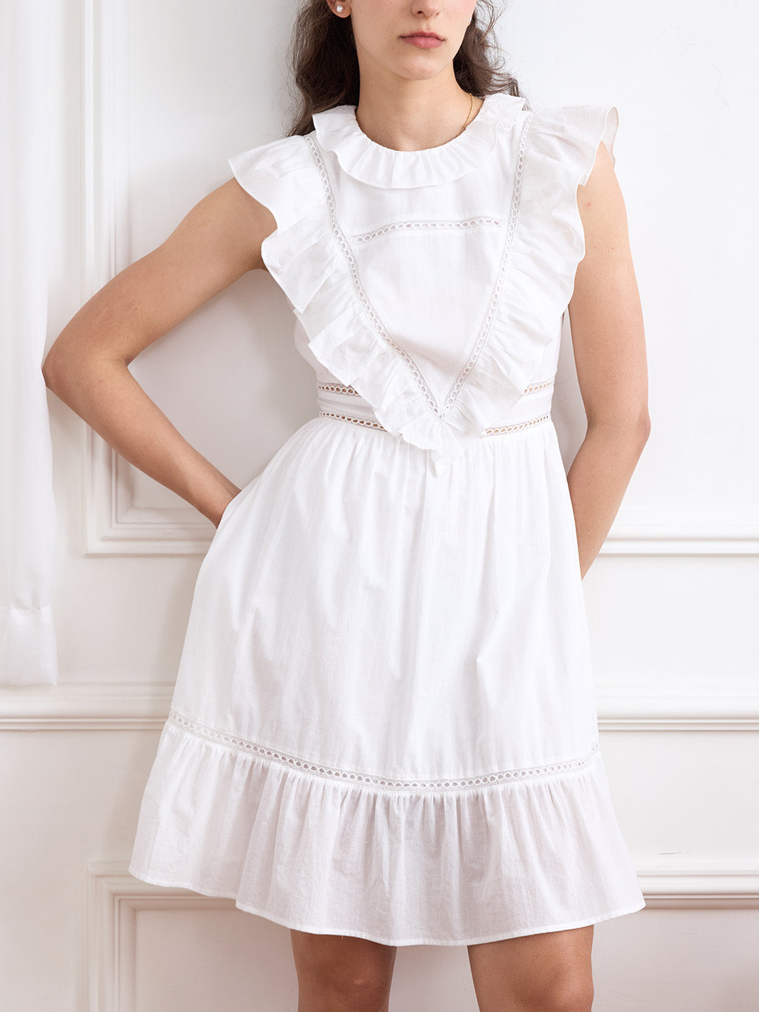 Jaliyah Solid Ruffle Trim Lace Trim Dress