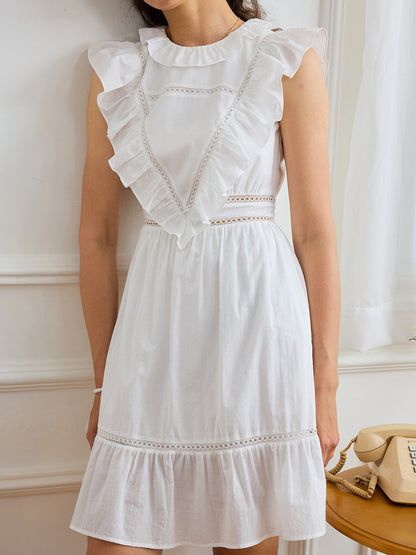 Jaliyah Solid Ruffle Trim Lace Trim Dress