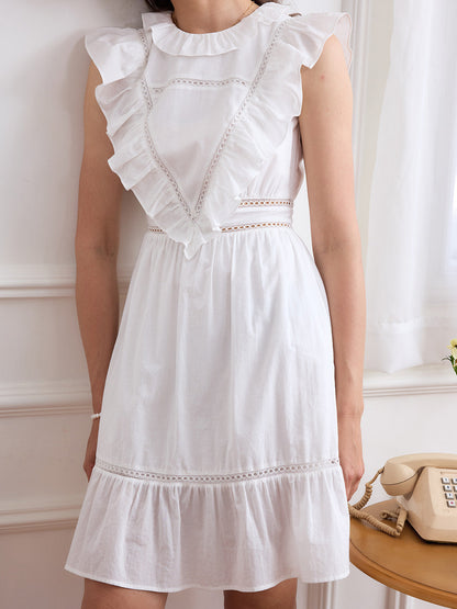 Jaliyah Solid Ruffle Trim Lace Trim Dress