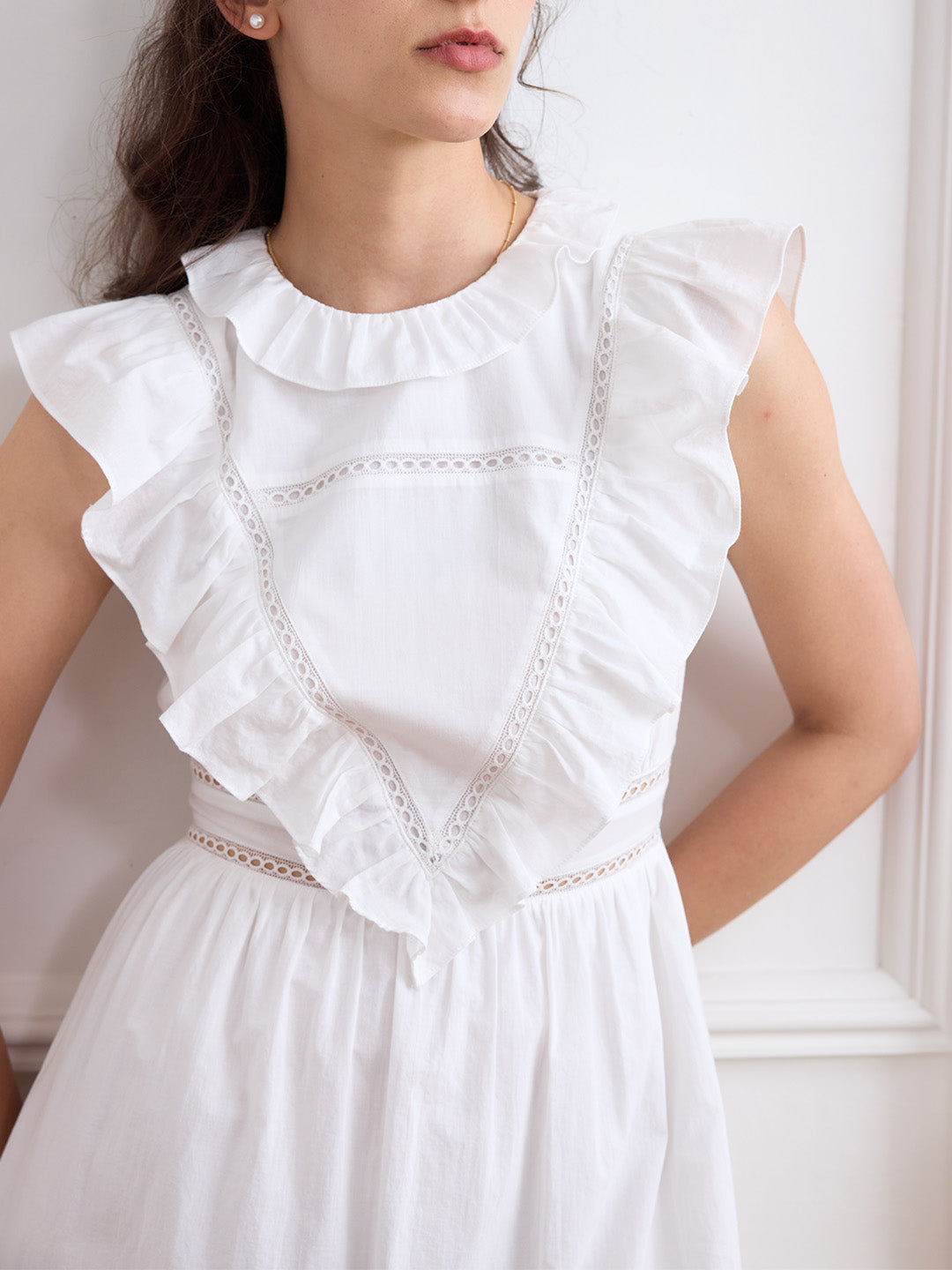 Jaliyah Solid Ruffle Trim Lace Trim Dress