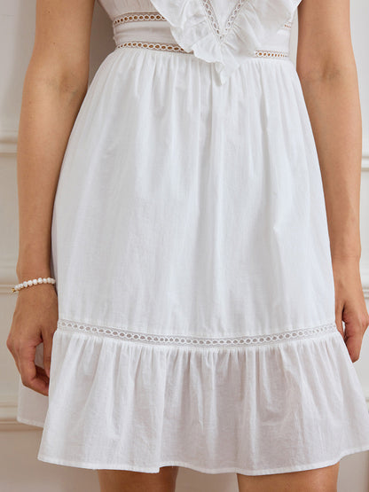Jaliyah Solid Ruffle Trim Lace Trim Dress