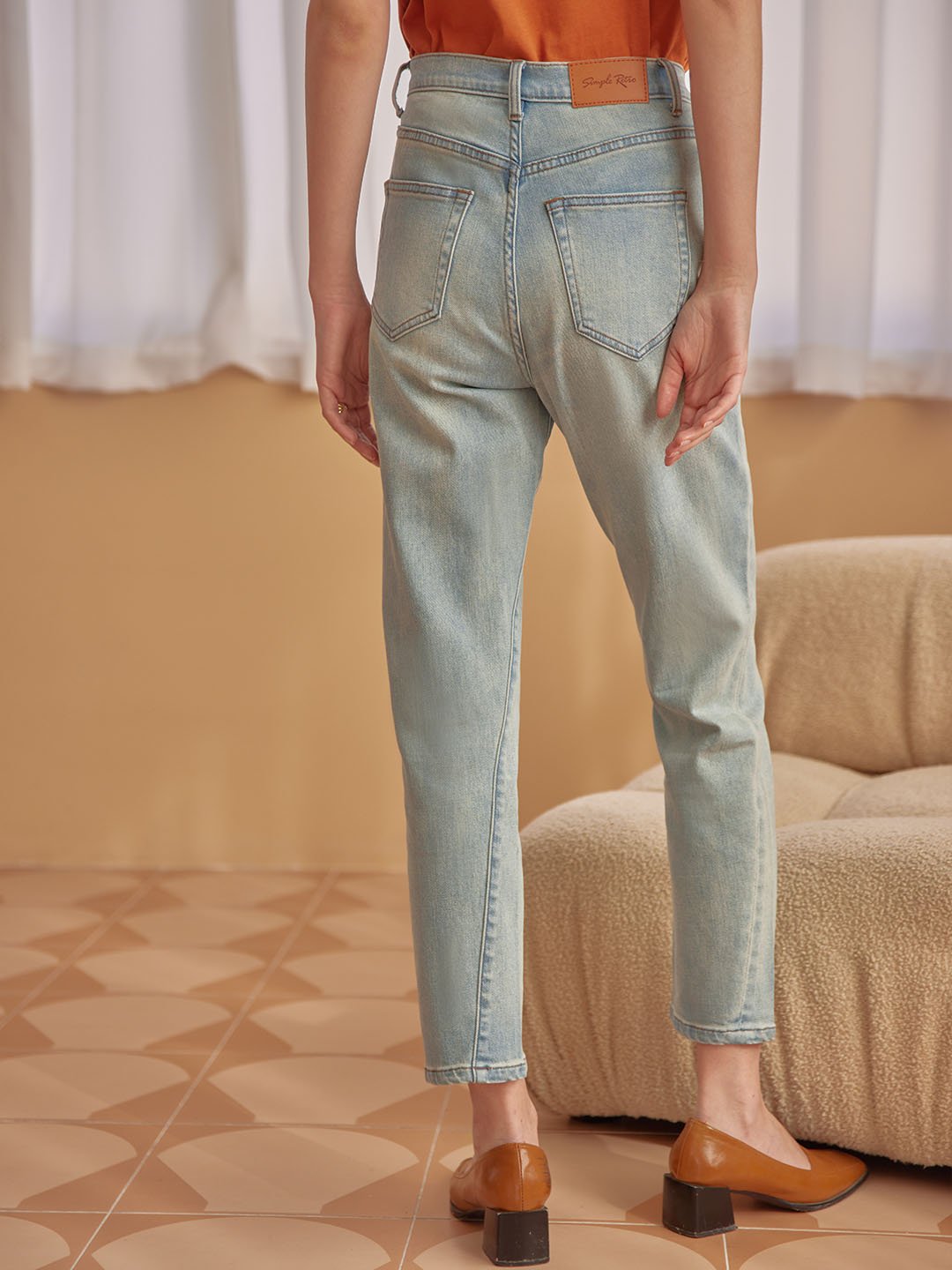 Simple Retro-Gemma 淺藍色高腰修身顯瘦牛仔褲